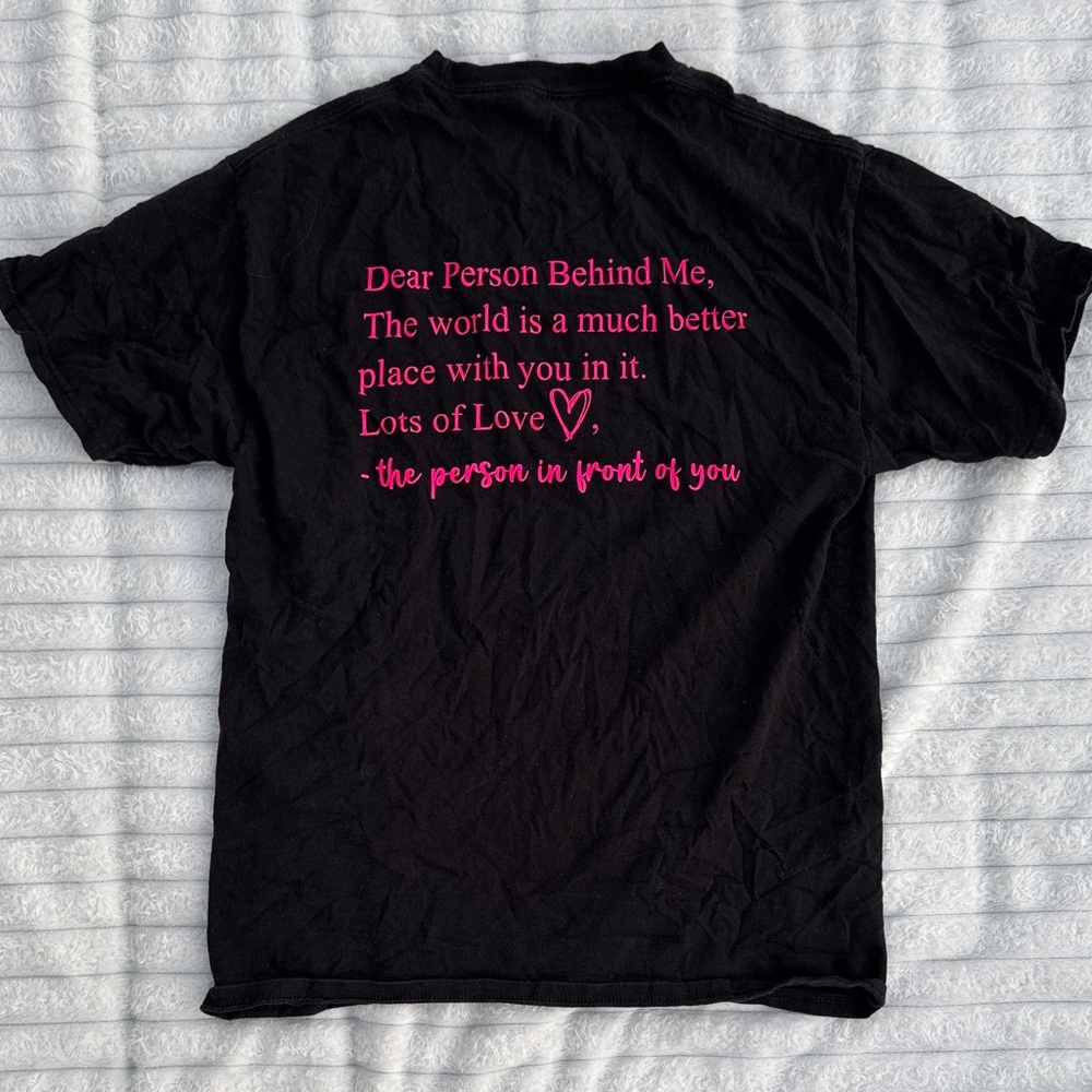 Black T-Shirt with Pink Text